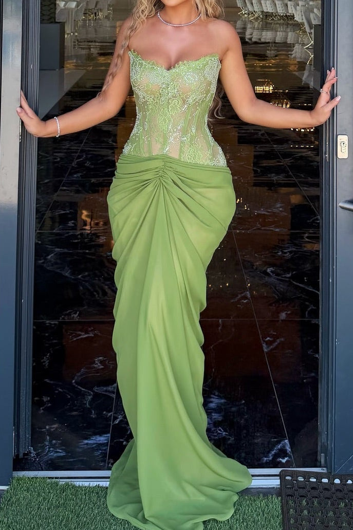 Strapless Corset Sweetheart Draped Evening Gown
