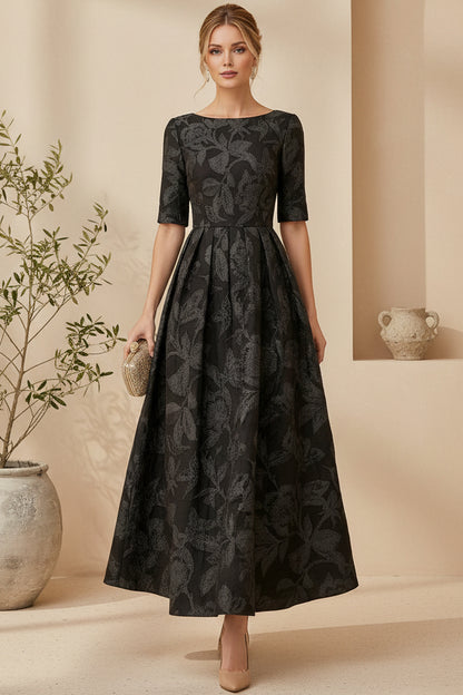 Jacquard Bateau Tea-Length Formal Dress