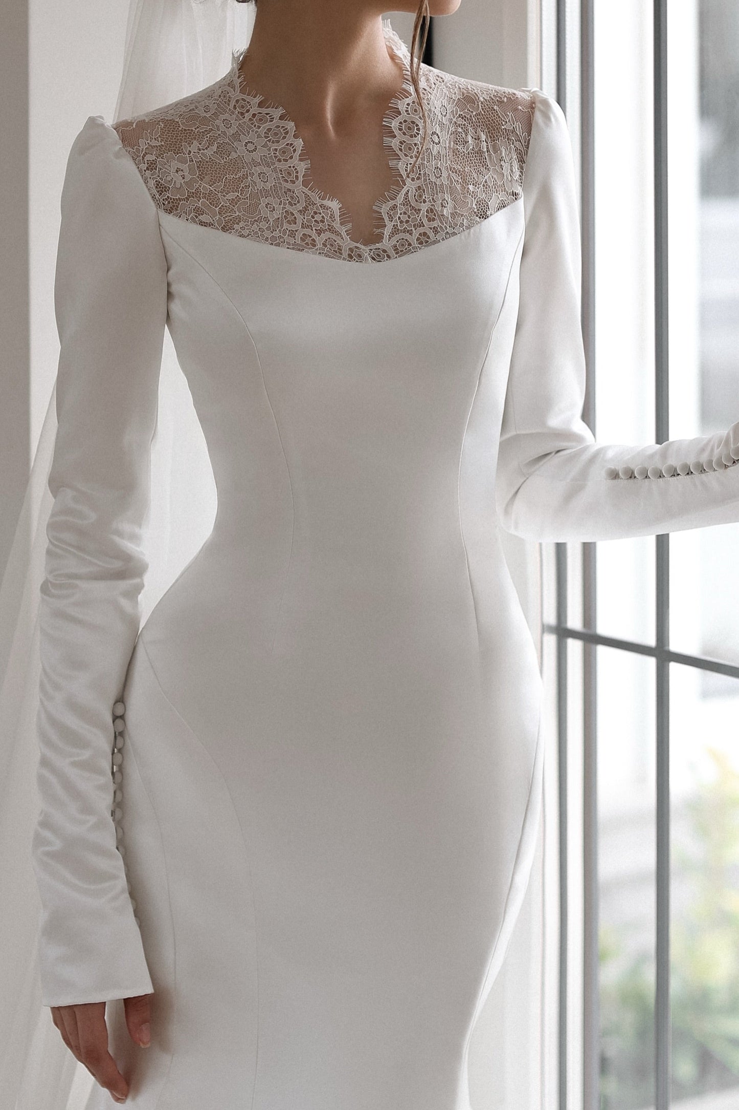 Lace Illusion Long Sleeve Mermaid Wedding Dress