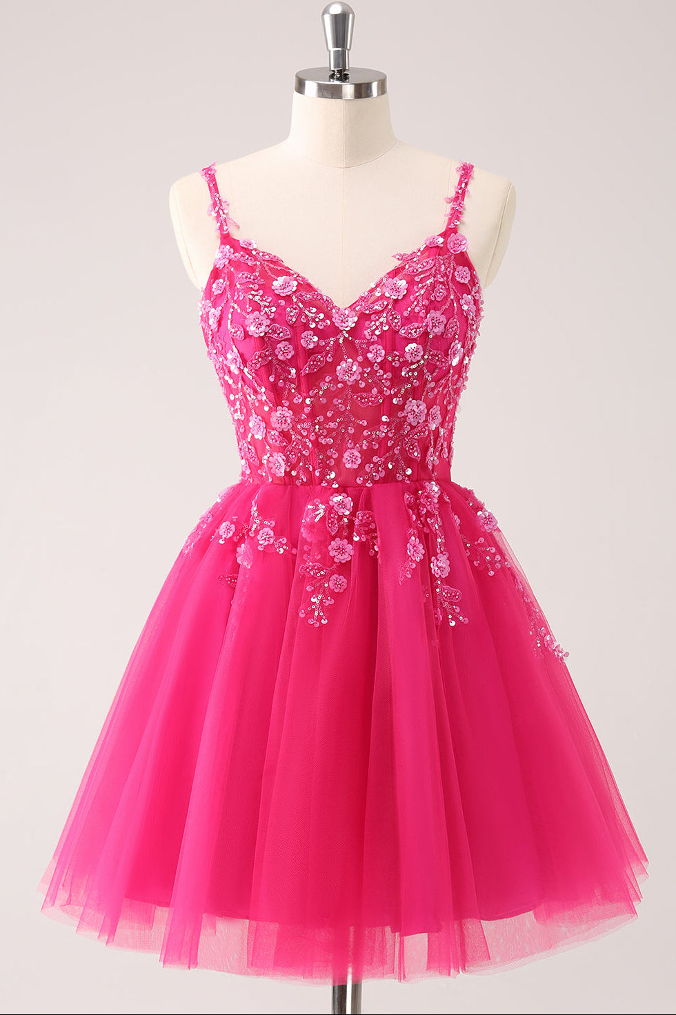 Floral Applique Short Homecoming Dress with Corset Back