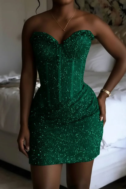 Sequin Strapless Corset Lace-Up Mini Dress