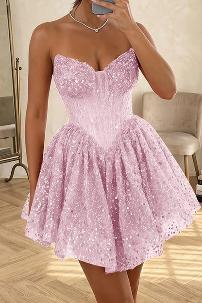 Strapless Corset Sequin Mini Dress