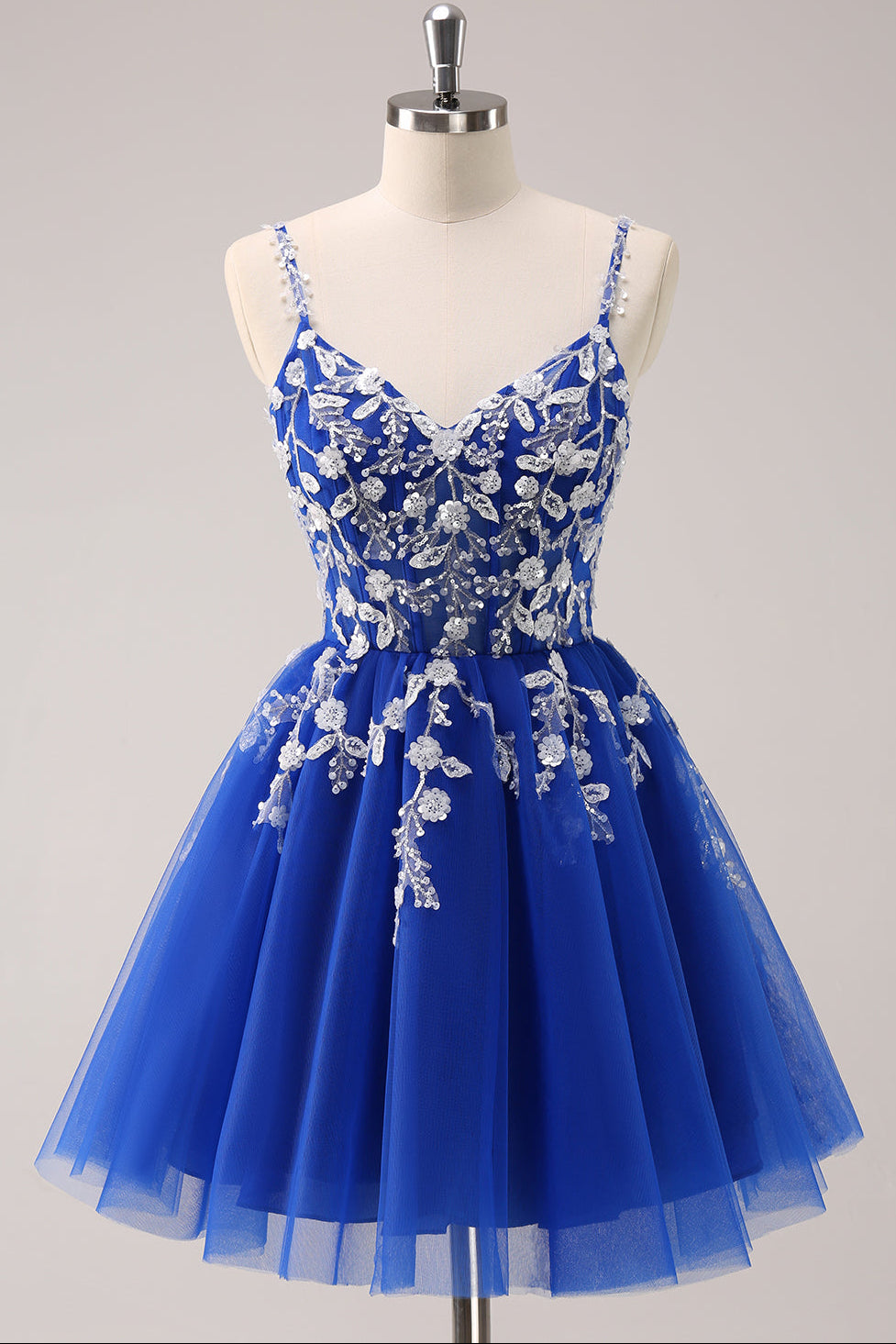 Floral Applique Short Homecoming Dress with Corset Back