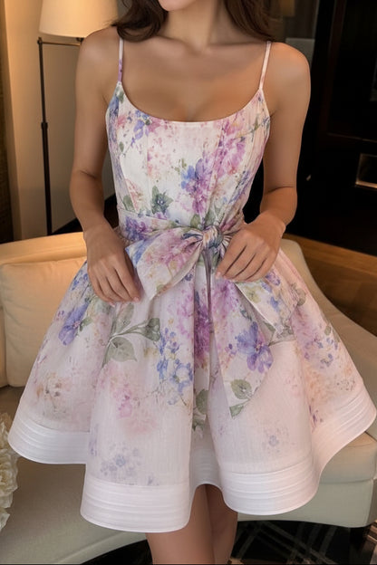 Romantic Floral Print Organza Mini Dress