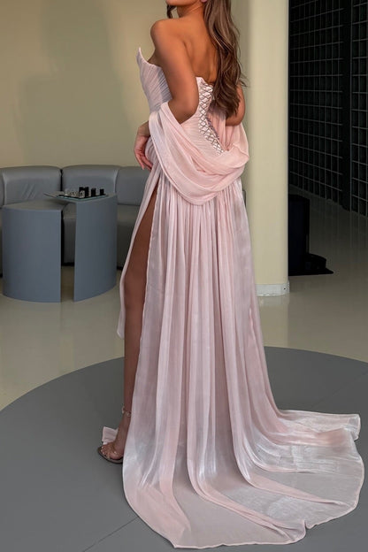 Corset Evening Gown with Beaded Accents & Slit