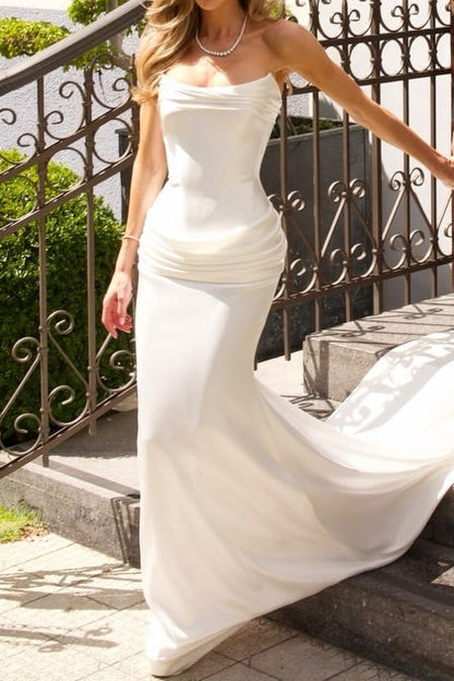 Strapless Ruched Satin Mermaid Wedding Dress
