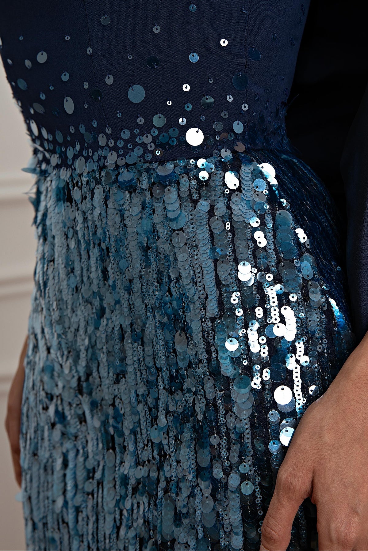 Strapless Sequin Evening Gown with Overskirt