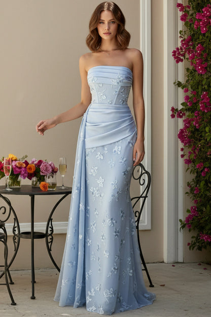 Embroidered Strapless Mermaid Gown with Side Drape