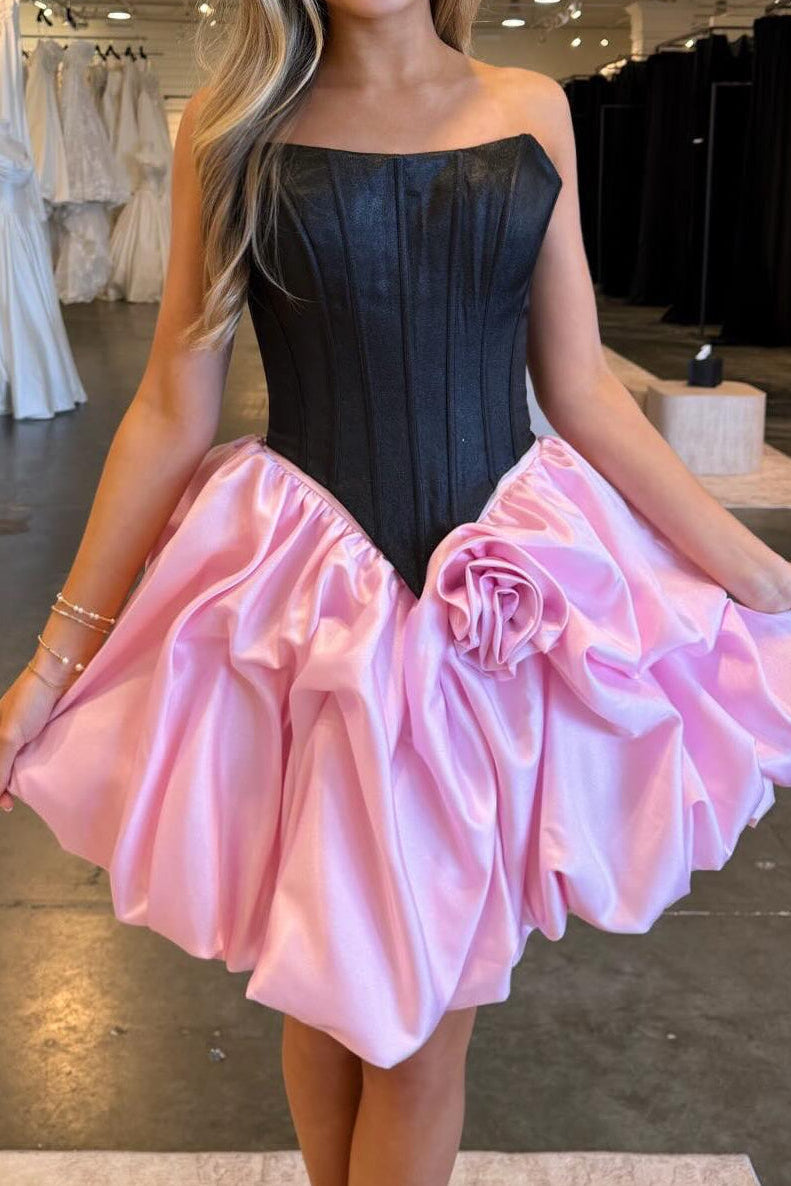 Strapless Corset Mini Dress with Rosette Bubble Skirt