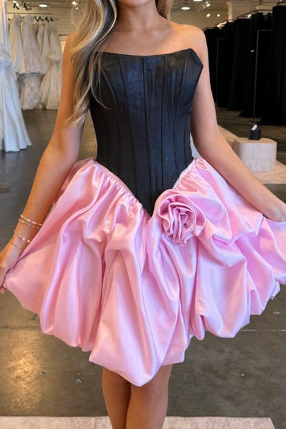 Strapless Corset Mini Dress with Rosette Bubble Skirt