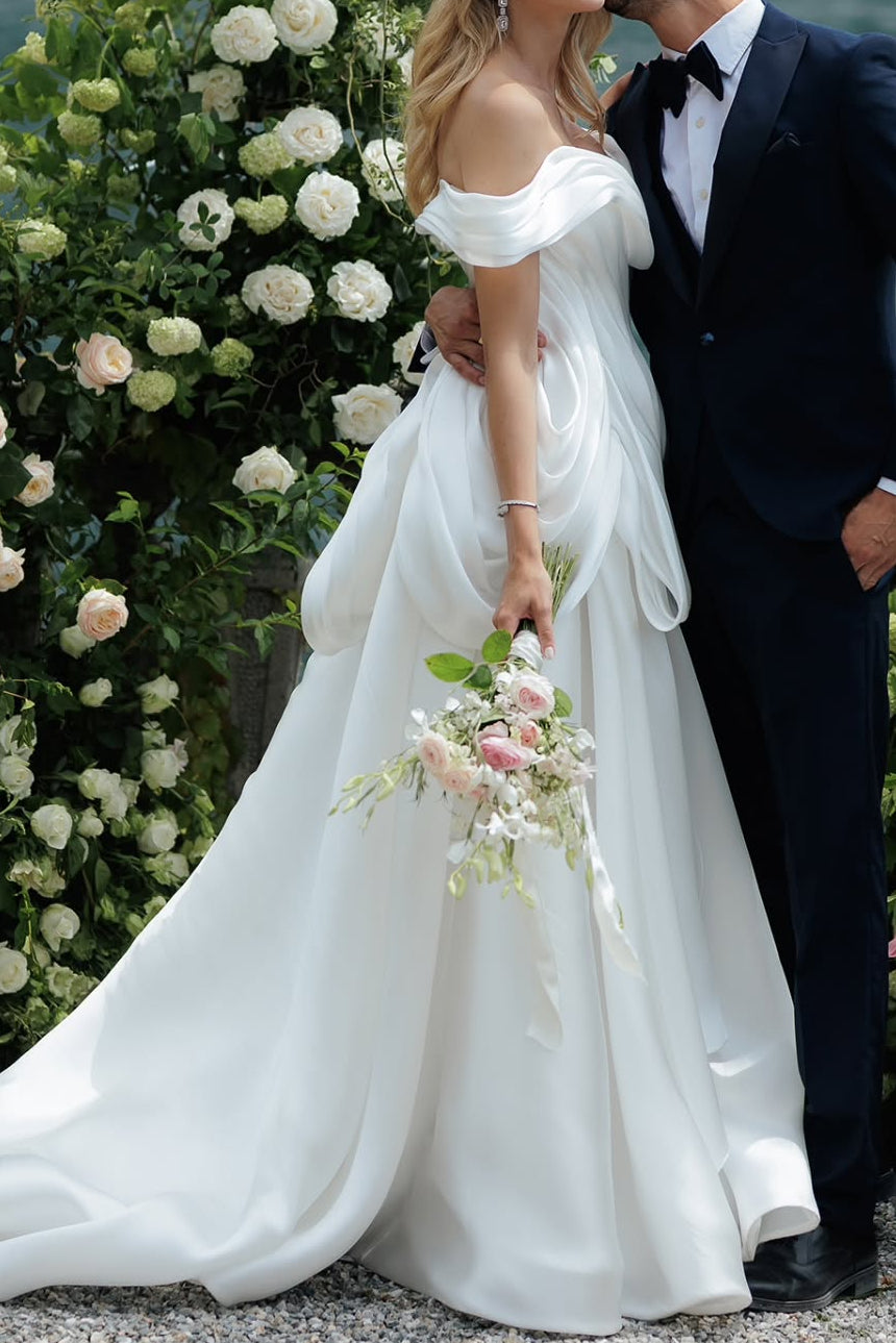 Off-the-Shoulder Sculptural A-Line Wedding Dress