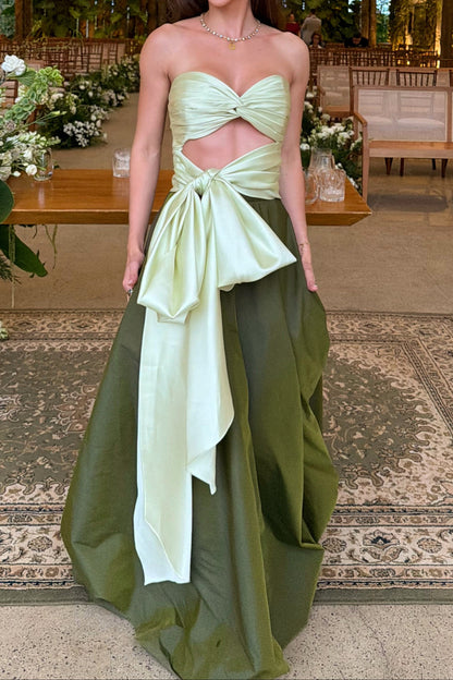 Strapless Cut-Out Evening Gown with Bow Accent