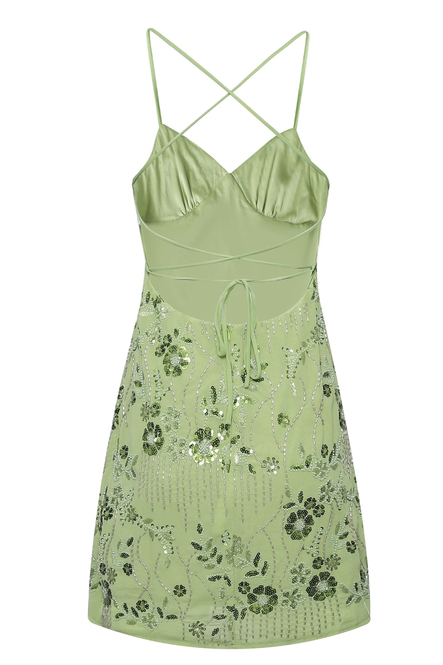 Beaded Floral Slip Dress with Open Tie Back