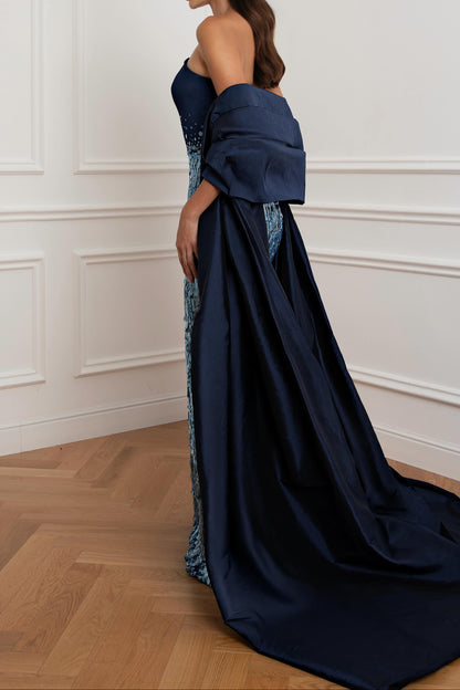 Strapless Sequin Evening Gown with Overskirt