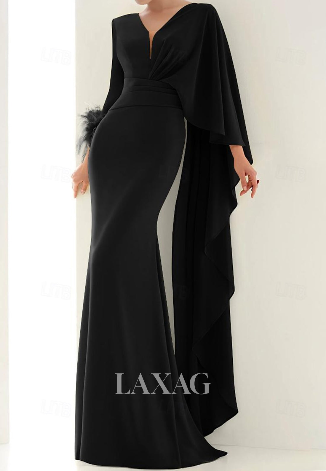 V-Neck Long Sleeves Floor-Length Mermaid Wedding Guest Dress Pleated C Laxag V-Neck Long Sleeves Floor-Length Mermaid Wedding Guest Dress Pleated C Laxag