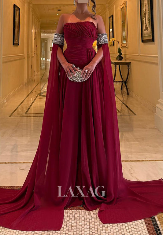 Sweetheart Sleeveless Beaded Formal Gowns Pleated Chiffon Mermaid Evening Dress with Train