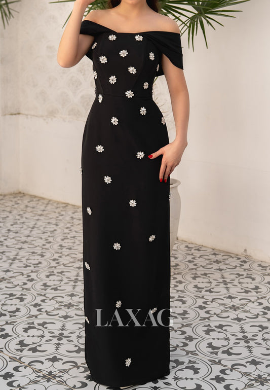 Tube Top Off-Shoulder Sleeveless Pleated Beaded Floor-Length Satin Mermaid Evening Dress