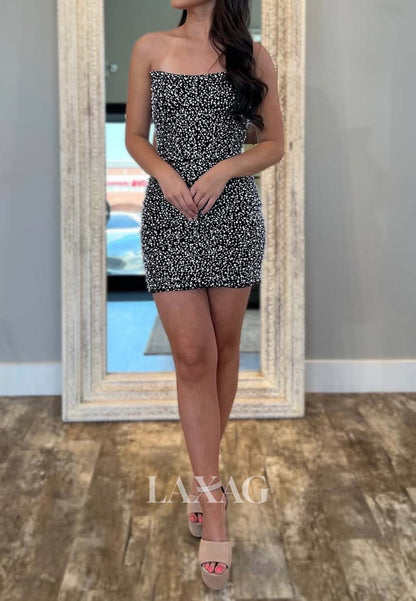 Scoop-Neck Off-Shoulder Sleeveless Fully Beaded Short Mermaid Homecoming Dress