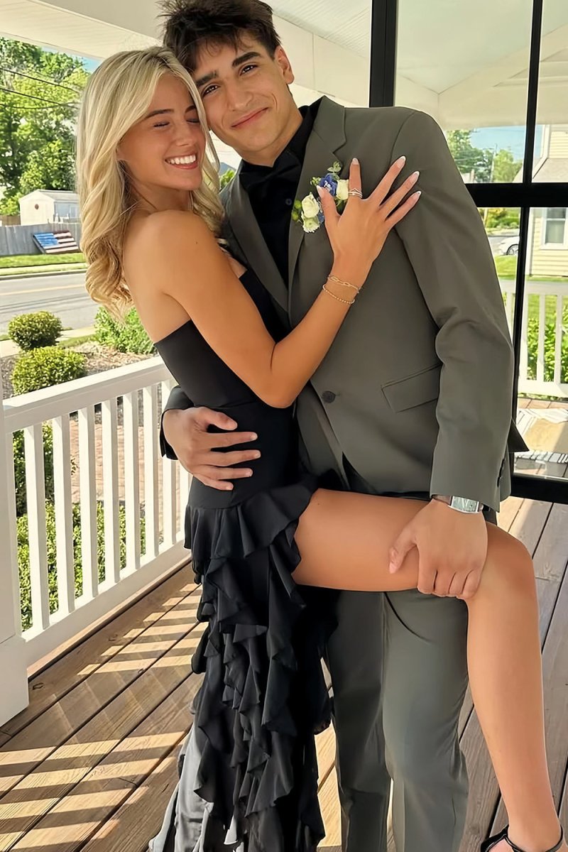 Sheath Strapless Chiffon Long Prom Dresses With Ruffles