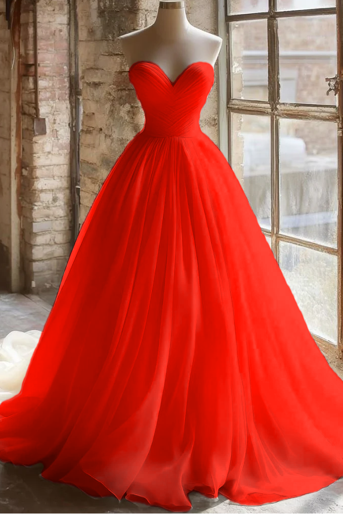 Sweetheart Off-Shoulder Sleeveless Chiffon Pleated Simple A-Line Wedding Dress with Train