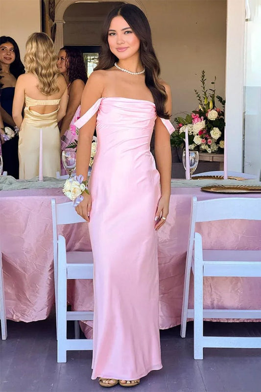 Off-Shoulder Sleeveless Tube Top Floor-Length Satin Pleated Mermaid Prom Dress