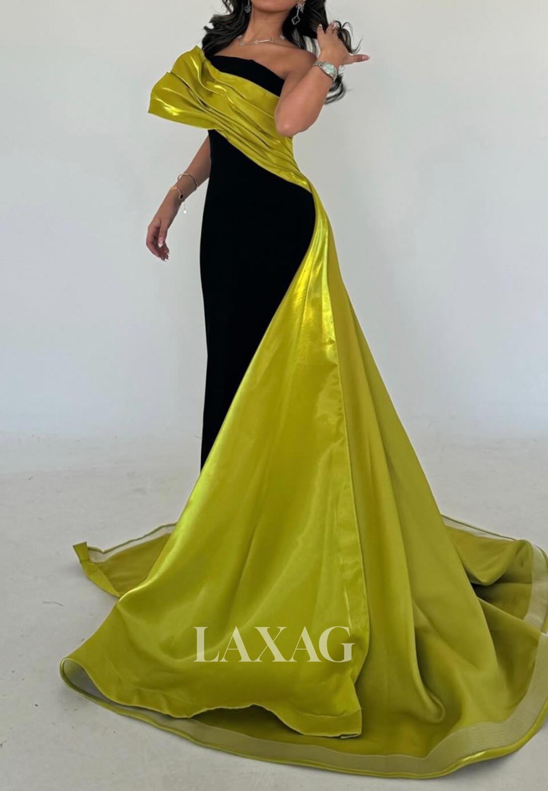 Off-Shoulder Sleeveless Pleated Formal Gowns Tube Top Two Tone Satin E Laxag Off-Shoulder Sleeveless Pleated Formal Gowns Tube Top Two Tone Satin E Laxag