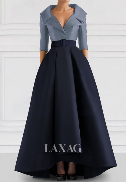 Half-Sleeves V-Neck Two Tone A-Line Wedding Guest Dress Pleated Satin Laxag Half-Sleeves V-Neck Two Tone A-Line Wedding Guest Dress Pleated Satin Laxag