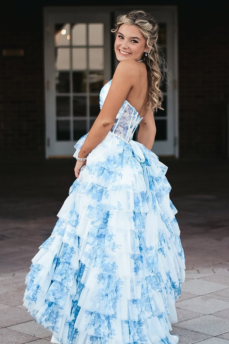 A-Line Halter V-Neck Sleeveless Beaded Print-Chiffon Pleated Tiered Long A-Line Prom Dress