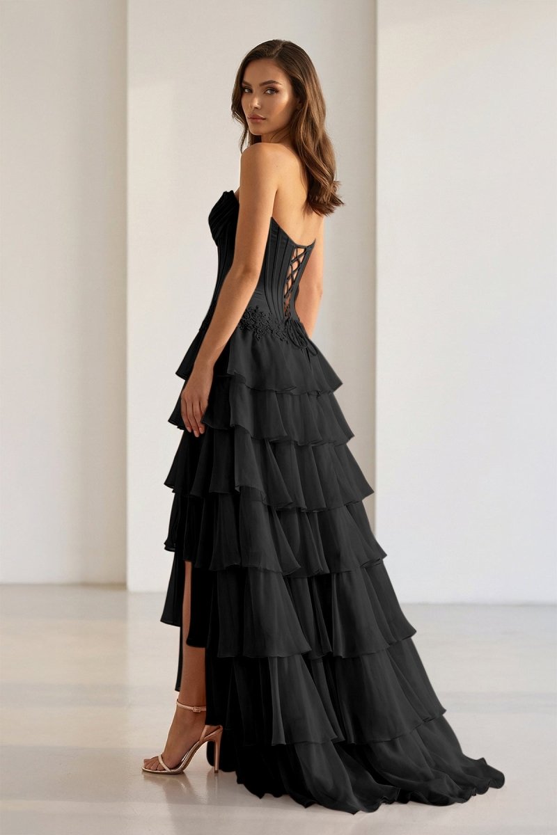 Sweetheart Chiffon Tiered A-Line Prom Dress Off-Shoulder Sleeveless Applique Party Gowns