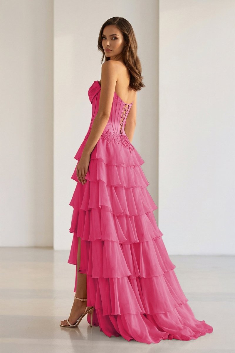 Sweetheart Chiffon Tiered A-Line Prom Dress Off-Shoulder Sleeveless Applique Party Gowns
