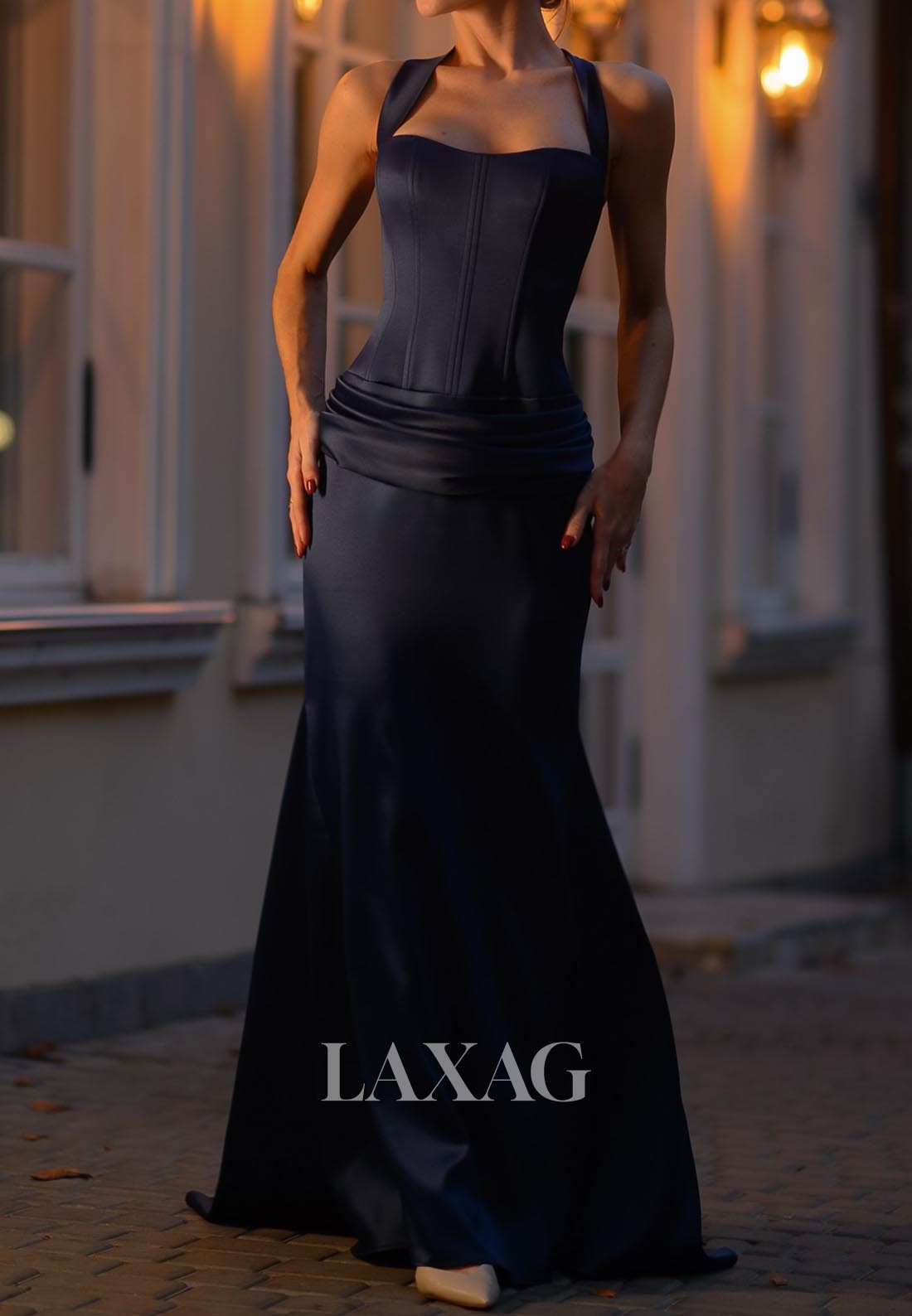 Halter-Sweetheart Off-Shoulder Sleeveless Floor-Length Pleated Satin M Laxag Halter-Sweetheart Off-Shoulder Sleeveless Floor-Length Pleated Satin M Laxag