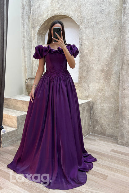 22070 - A Line Off Shoulder Appliques Long Formal Prom Dress