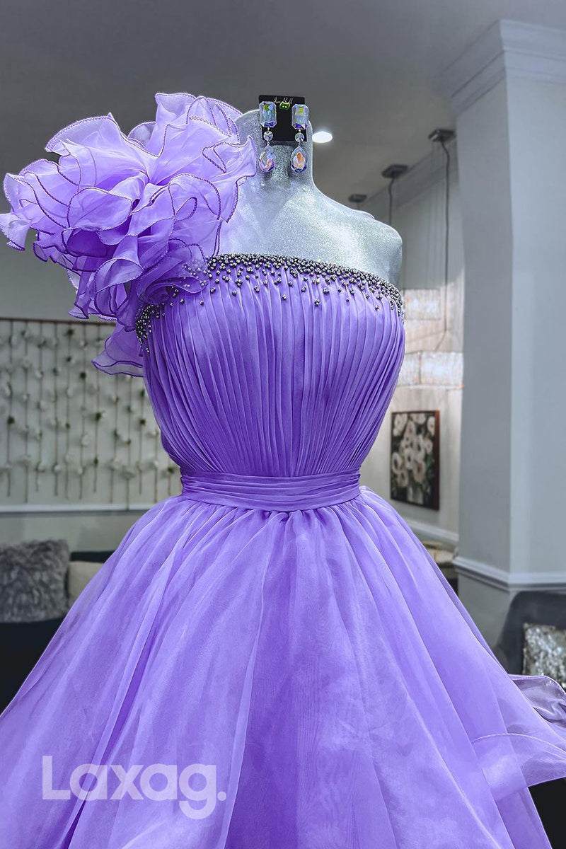 22005 - A Line One Shoulder Ruffles Long Semi Formal Prom Dress