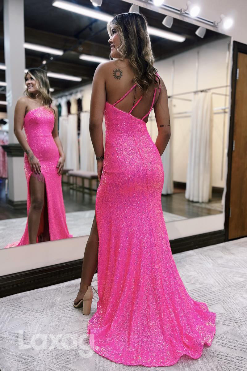 21936 - One Shoulder Fully Sequins Mermaid Formal Prom Dress with Slit