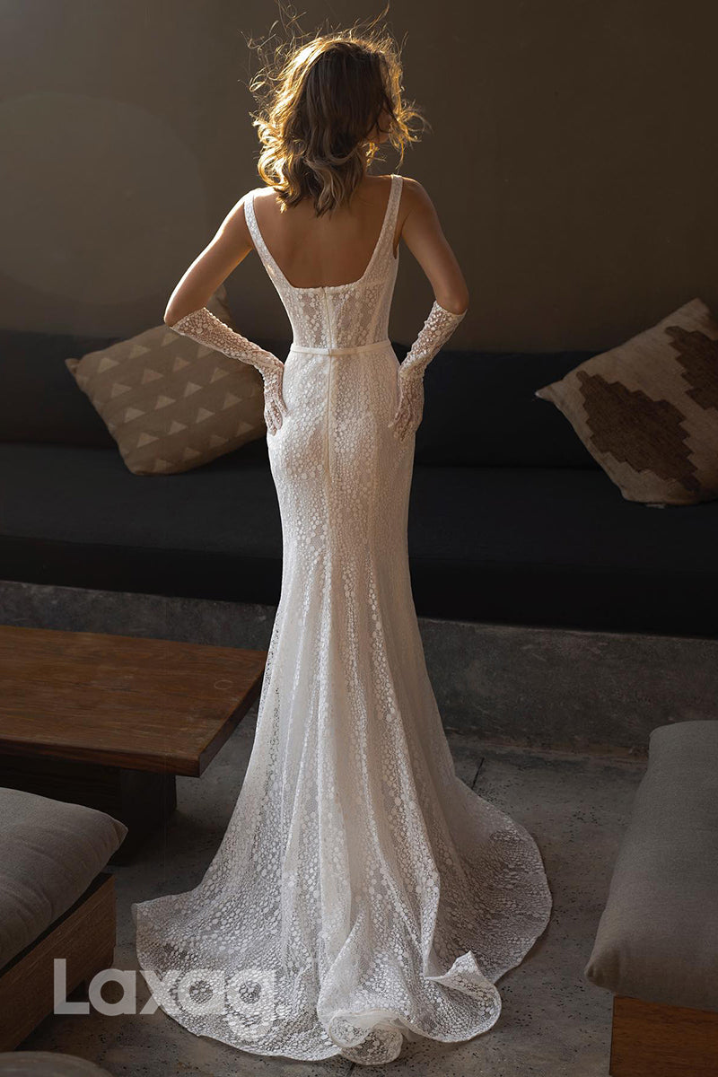 15688 - Unique Square Neckline Romantic Lace Mermaid Wedding Dress