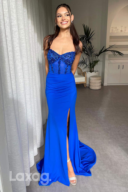 15774 - Spaghetti Straps Sweetheart Long Semi Formal Prom Dress with Slit