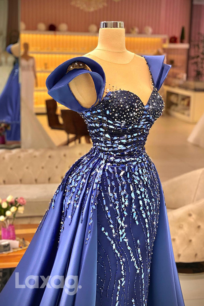 21814 - Illusion Neckline Luxury Beads Mermaid Formal Evening Dress