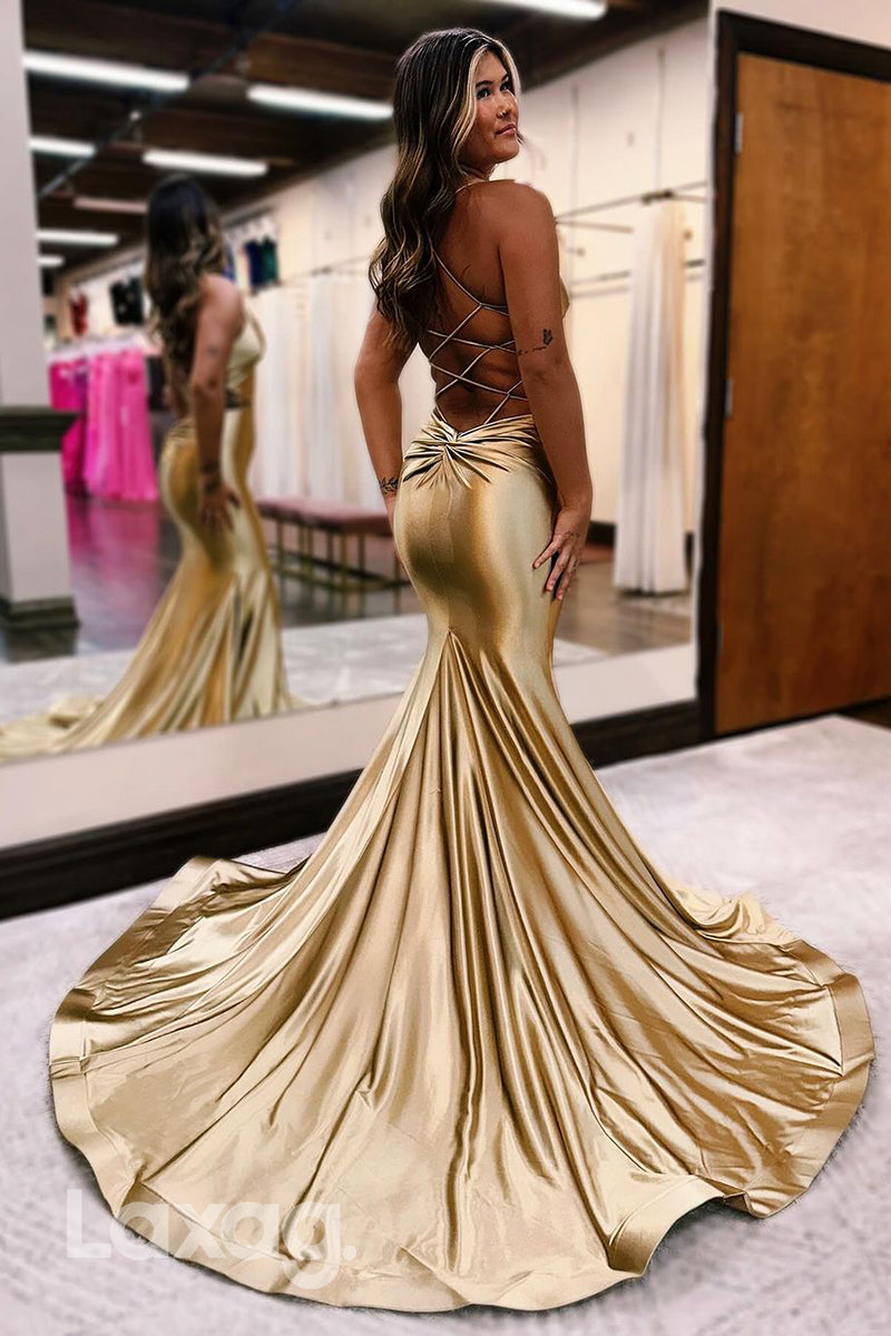 21943 - Sexy V neck Elastic Satin Mermaid Elegant Prom Formal Dress