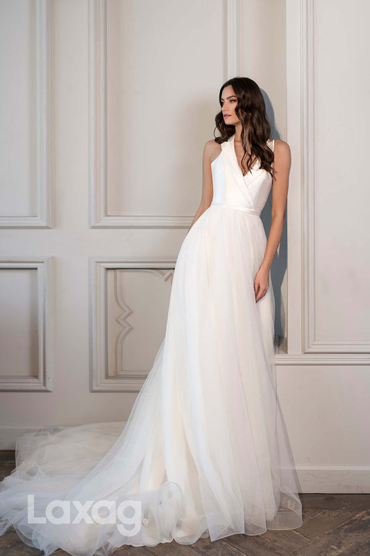 15732 - Sexy V neck Tulle A line Elegant Wedding Dress