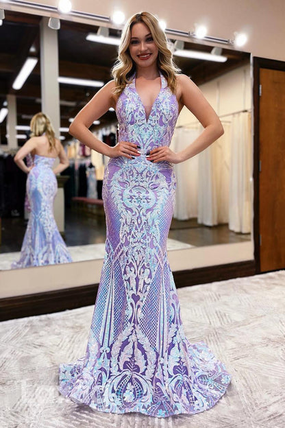 21949 - Sexy V neck Fully Sequins Appliques Detachable Skirt Mermaid Formal Prom Dress