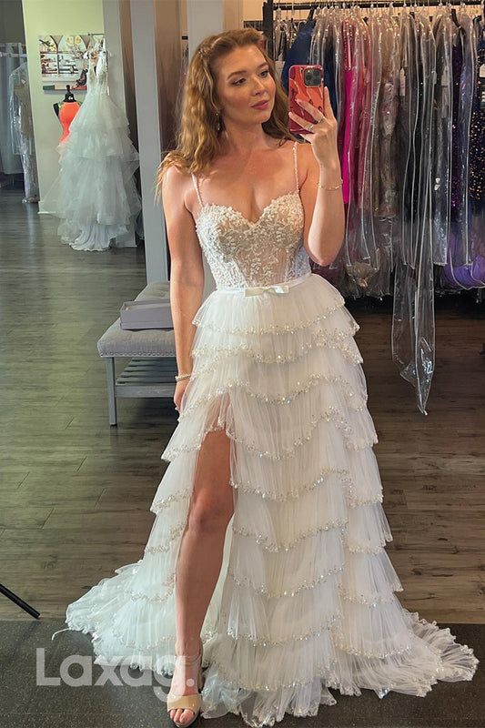 22011 - Spaghetti Straps Sweetheart Lace Appliques Semi Formal Prom Dress