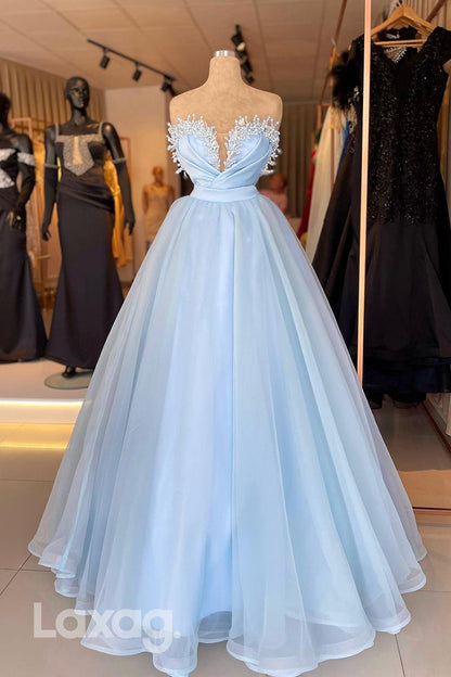 20787 - Plunging Deep V neck Beads A line Long Formal Prom Dress