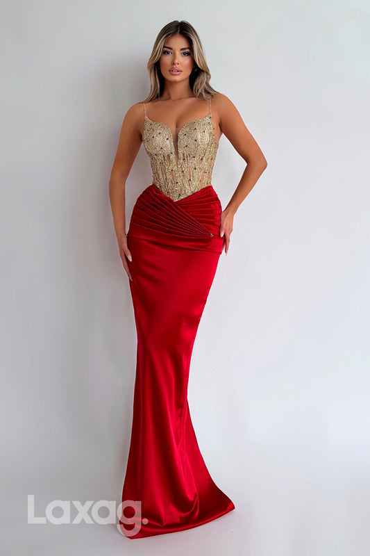 22041 - Plunging V neck Ruched Mermaid Long Formal Prom Dress