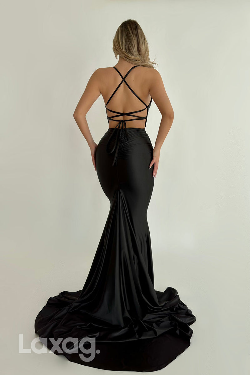 22043 - Sexy V neck Ruched Mermaid Long Formal Prom Dress