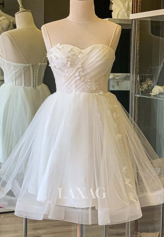 Spaghetti Straps Sweetheart Sleeveless Pleated Tulle Short A-Line Party Homecoming Dress