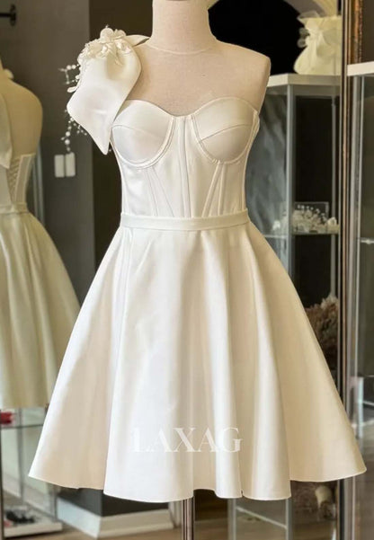 Sweetheart One-Shoulder Sleeveless Beaded Pleated Satin Short A-Line Party Homecoming Dress