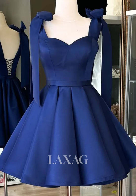 Simple Sweetheart Off-Shoulder Sleeveless Pleated Satin Short A-Line Party Homecoming Dress