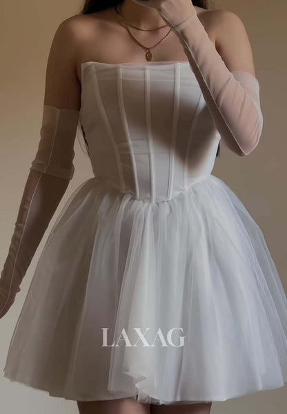 Scoop-Neck Off-Shoulder Sleeveless Pleated Tulle Short A-Line Party Homecoming Dress
