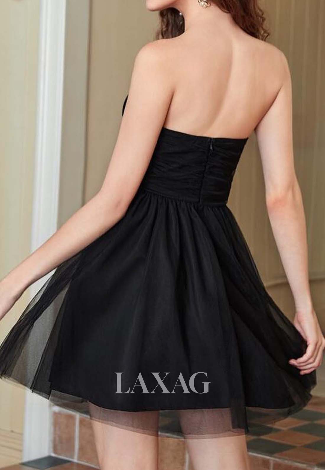 Scoop-Neck Off-Shoulder Sleeveless Pleated Tulle Short A-Line Party Homecoming Dress