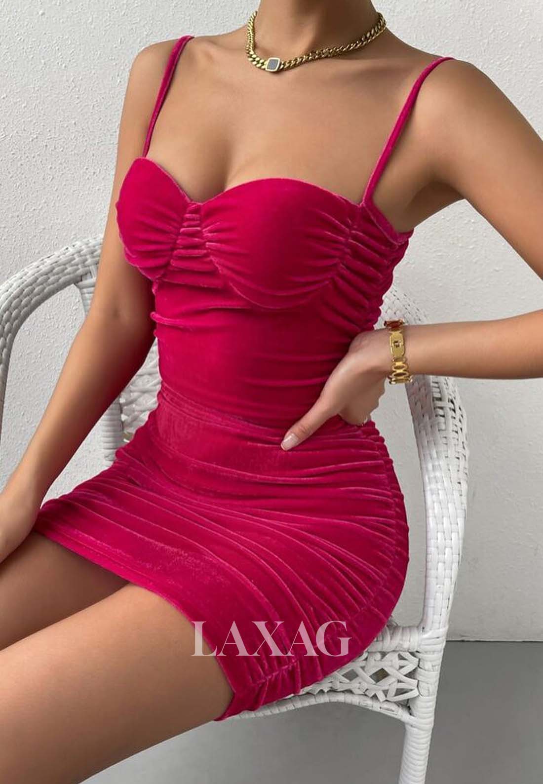 Sweetheart Spaghetti Straps Sleeveless Pleated Satin Short Mermaid Party Homecoming Dress